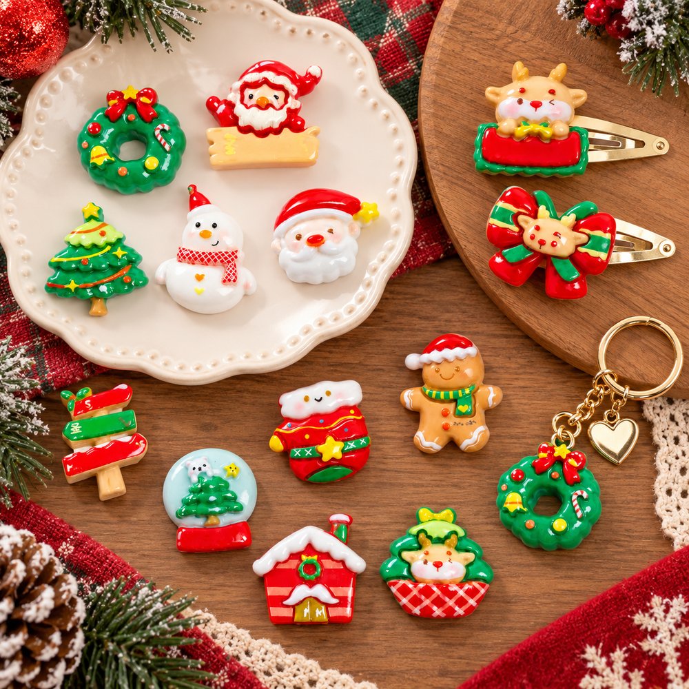 Wholesale Christmas Resin Cabochons for Hair Clips, Keychains, Scrapbooking and Seasonal Decor natural application display, product code RW26774 thumbnail