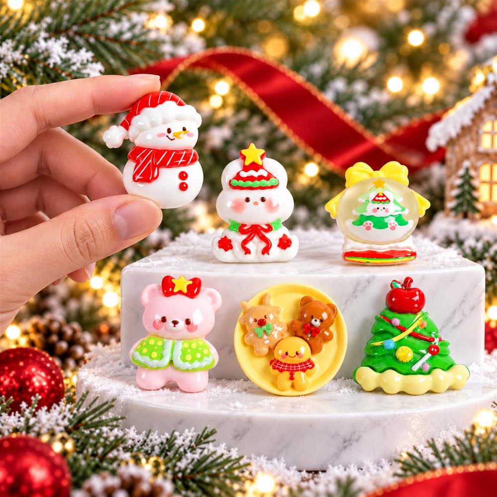 Wholesale Christmas Snowman and Tree Resin Flatback Cabochons for Hair Accessories, Bags and Cards assortment, product code RW26819