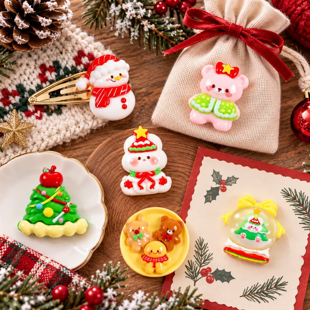 Wholesale Christmas Snowman and Tree Resin Flatback Cabochons for Hair Accessories, Bags and Cards natural application display, product code RW26819 thumbnail