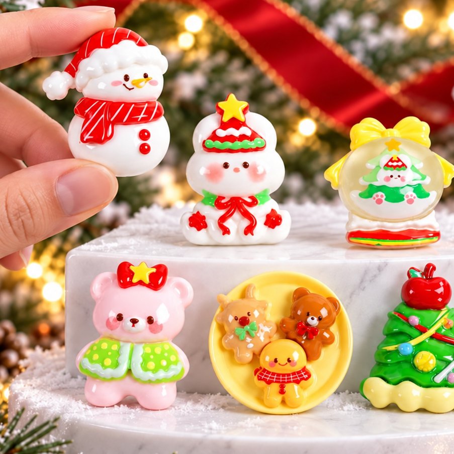 Wholesale Christmas Snowman and Tree Resin Flatback Cabochons for Hair Accessories, Bags and Cards close-up product detail, product code RW26819 thumbnail