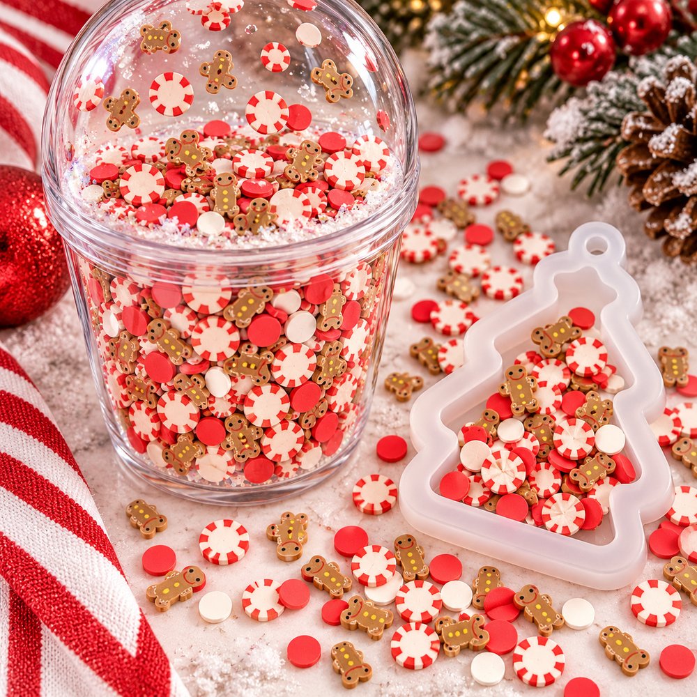 Wholesale Christmas Gingerbread, Peppermint Candy and Bow Polymer Clay Slices for Slime and Shakers natural application display, product code YX3150 thumbnail