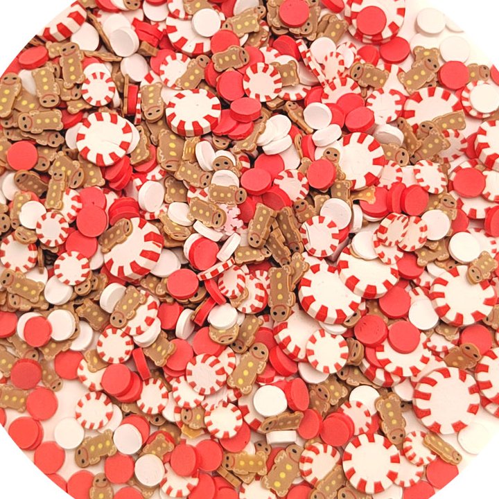 Wholesale Christmas Gingerbread, Peppermint Candy and Bow Polymer Clay Slices for Slime and Shakers close-up product detail, product code YX3150 thumbnail