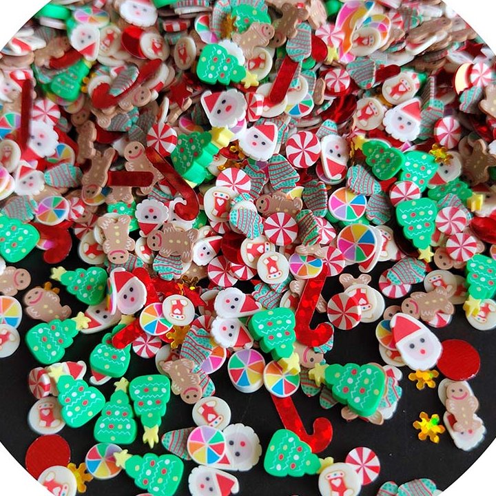 Wholesale Mixed Christmas Polymer Clay Slices for Slime, Tumblers, Shakers and Confetti close-up product detail, product code YX3461 thumbnail