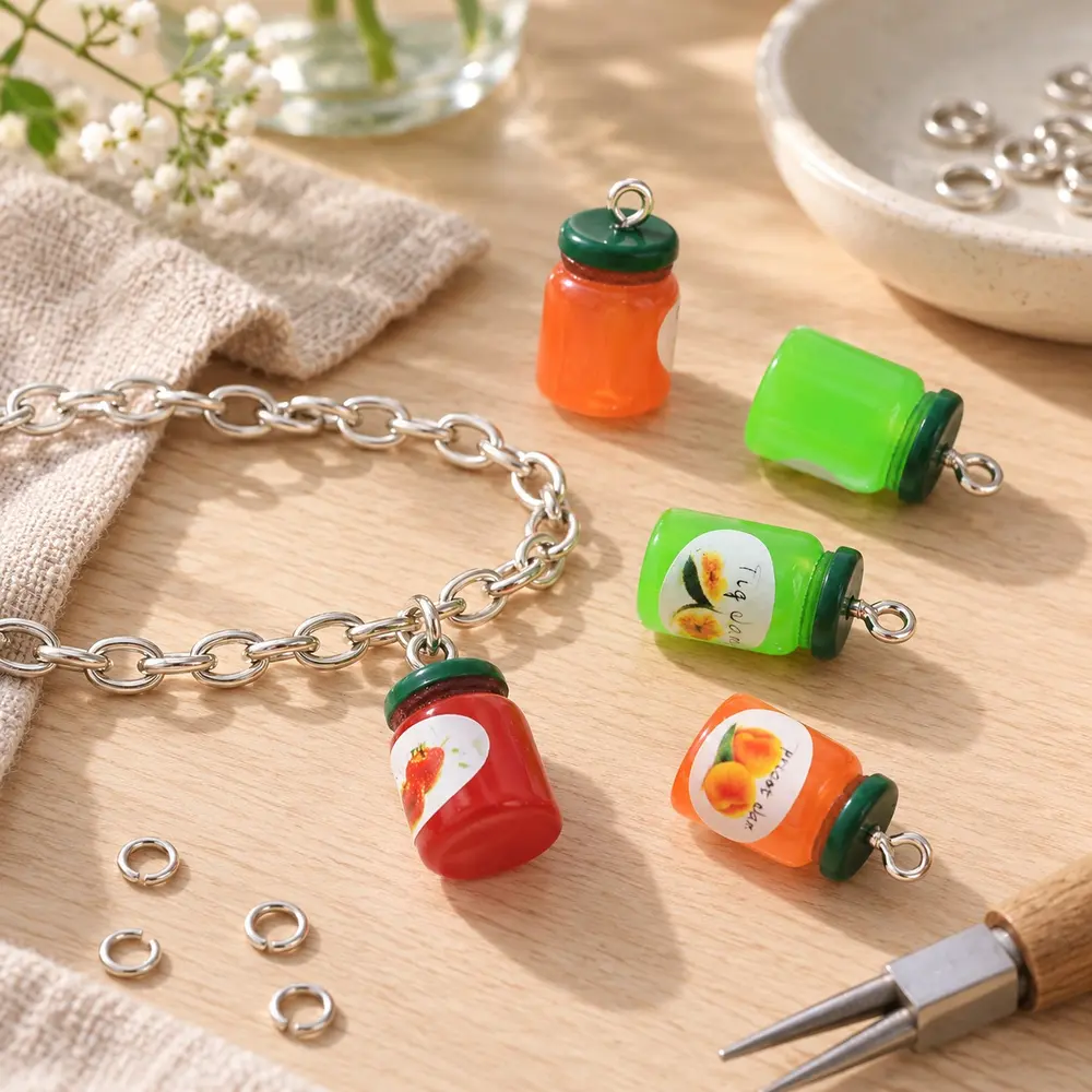 Mini Fruit Jam Jar Resin Charms styled jewelry-making application scene, product code RW326 thumbnail