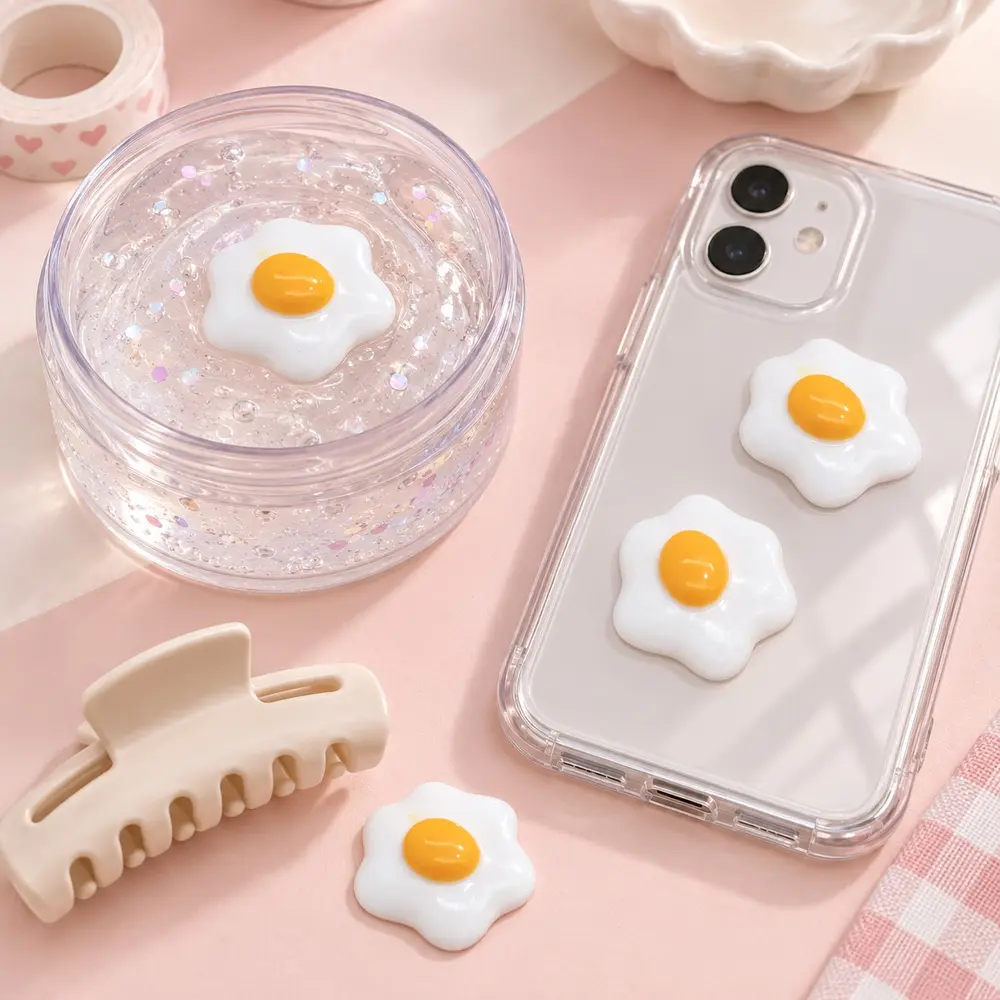 Mini Fried Egg Resin Flatback Charms styled slime and phone-case application scene, product code RW967 thumbnail