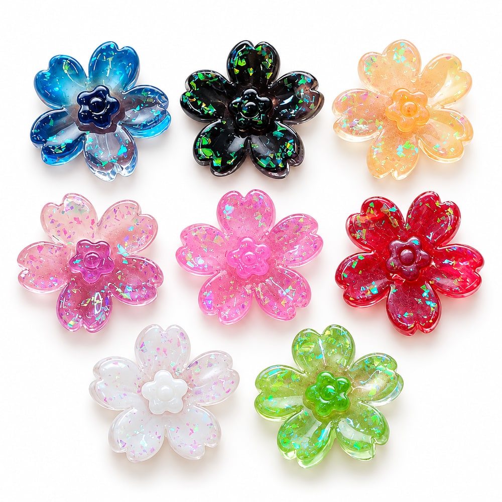 25 mm Luminous Flower Resin Cabochons in Bulk assortment, product code RW22898