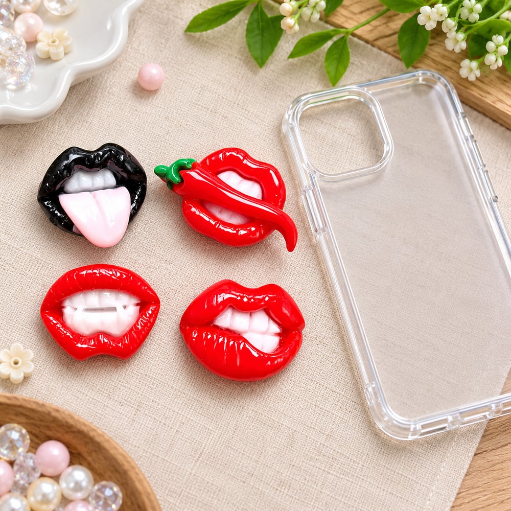 Lip & Tongue Resin Craft Charm Mix styled scene illustration, product code RW21097 thumbnail