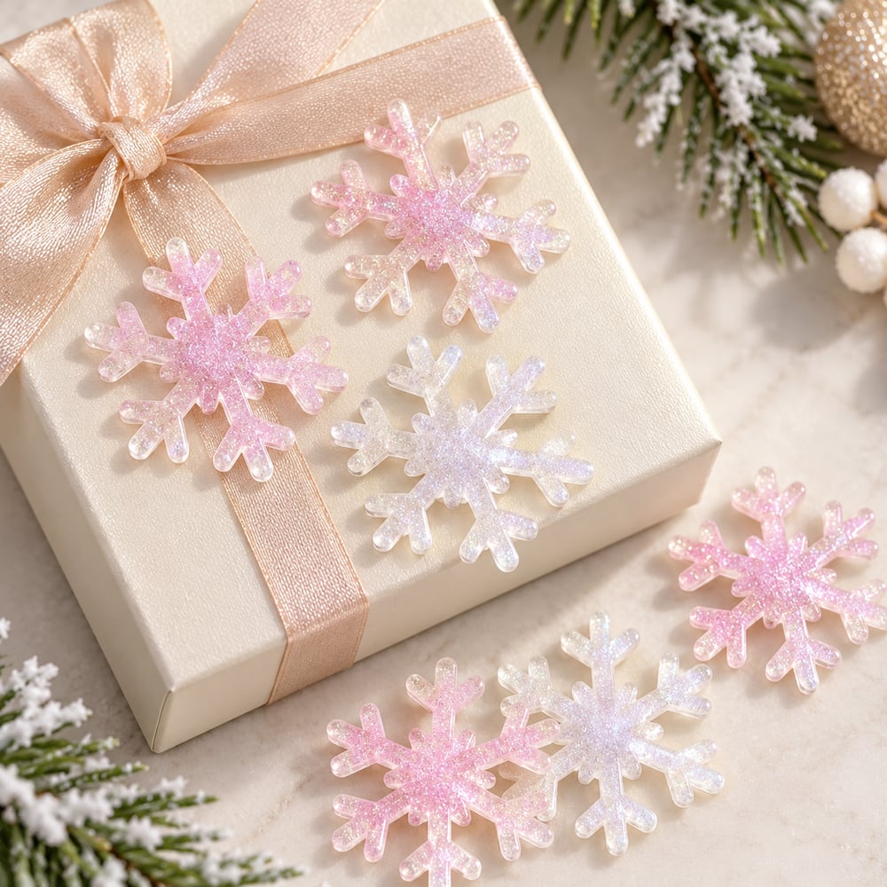 Iridescent Snowflake Resin Flatback Charms styled scene illustration, product code RW24359 thumbnail