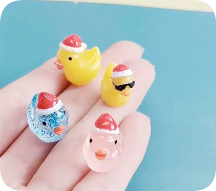 Wholesale Christmas Hat Duck Resin Miniatures for Slime, Fairy Gardens and Holiday Gift Crafts assortment, product code RW24891
