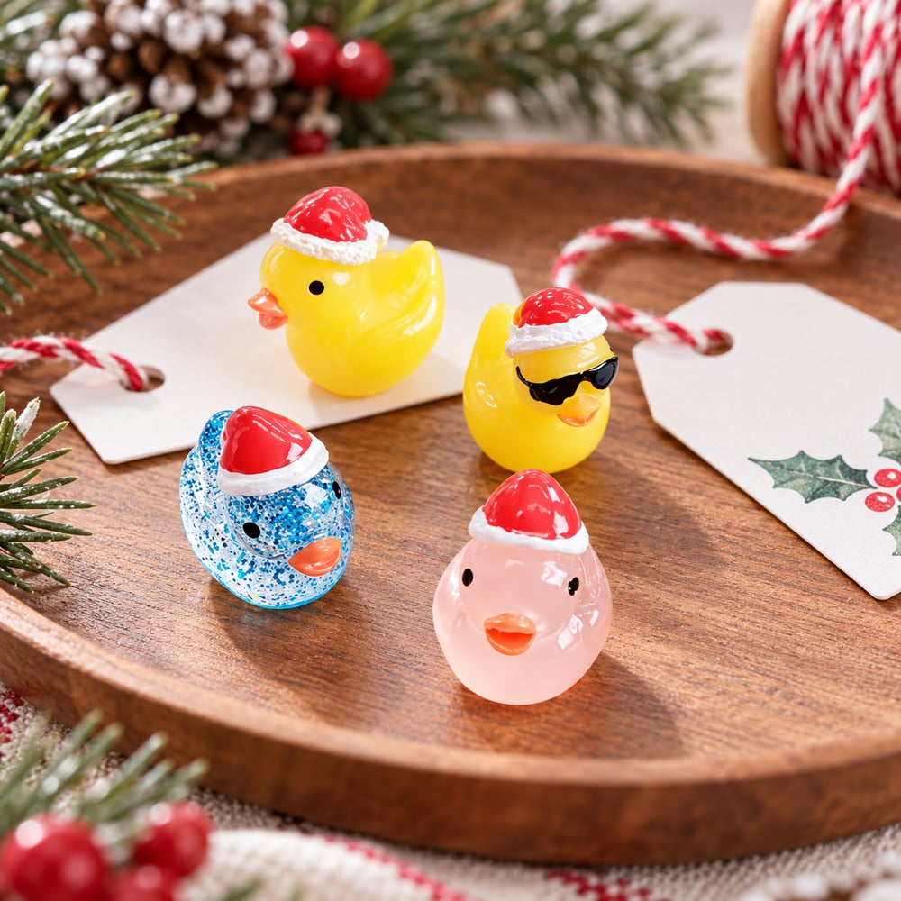 Wholesale Christmas Hat Duck Resin Miniatures for Slime, Fairy Gardens and Holiday Gift Crafts styled scene illustration, product code RW24891 thumbnail