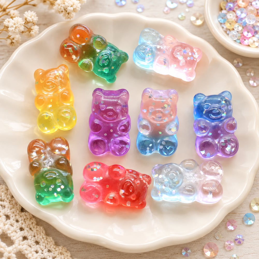 Gradient Glitter Bear Resin Mix in Bulk styled assortment illustration, product code RW1672/RW2072/RW3492/RW20104 thumbnail