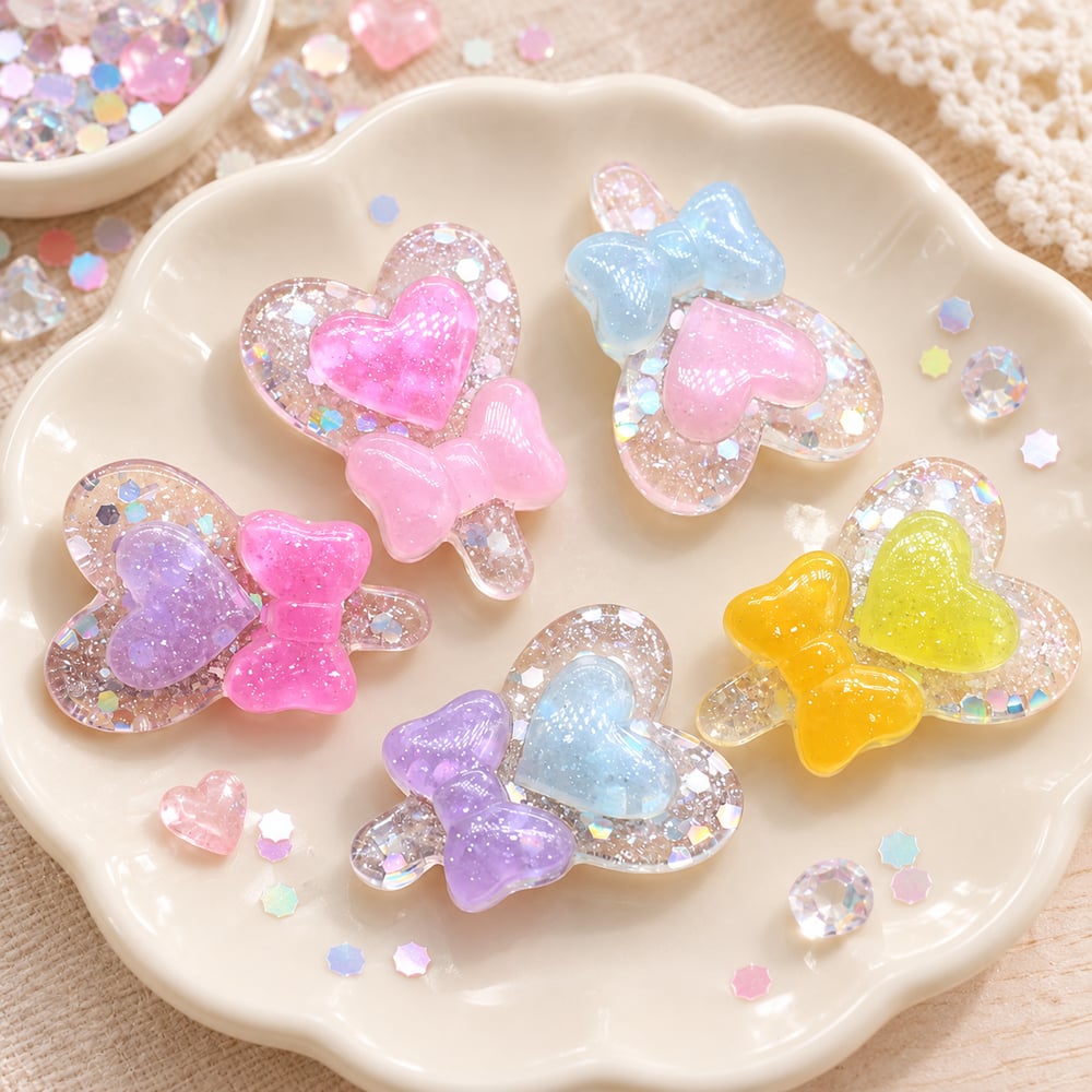 Glitter Heart and Bow Resin Flatbacks Wholesale styled assortment illustration, product code RW2041 thumbnail
