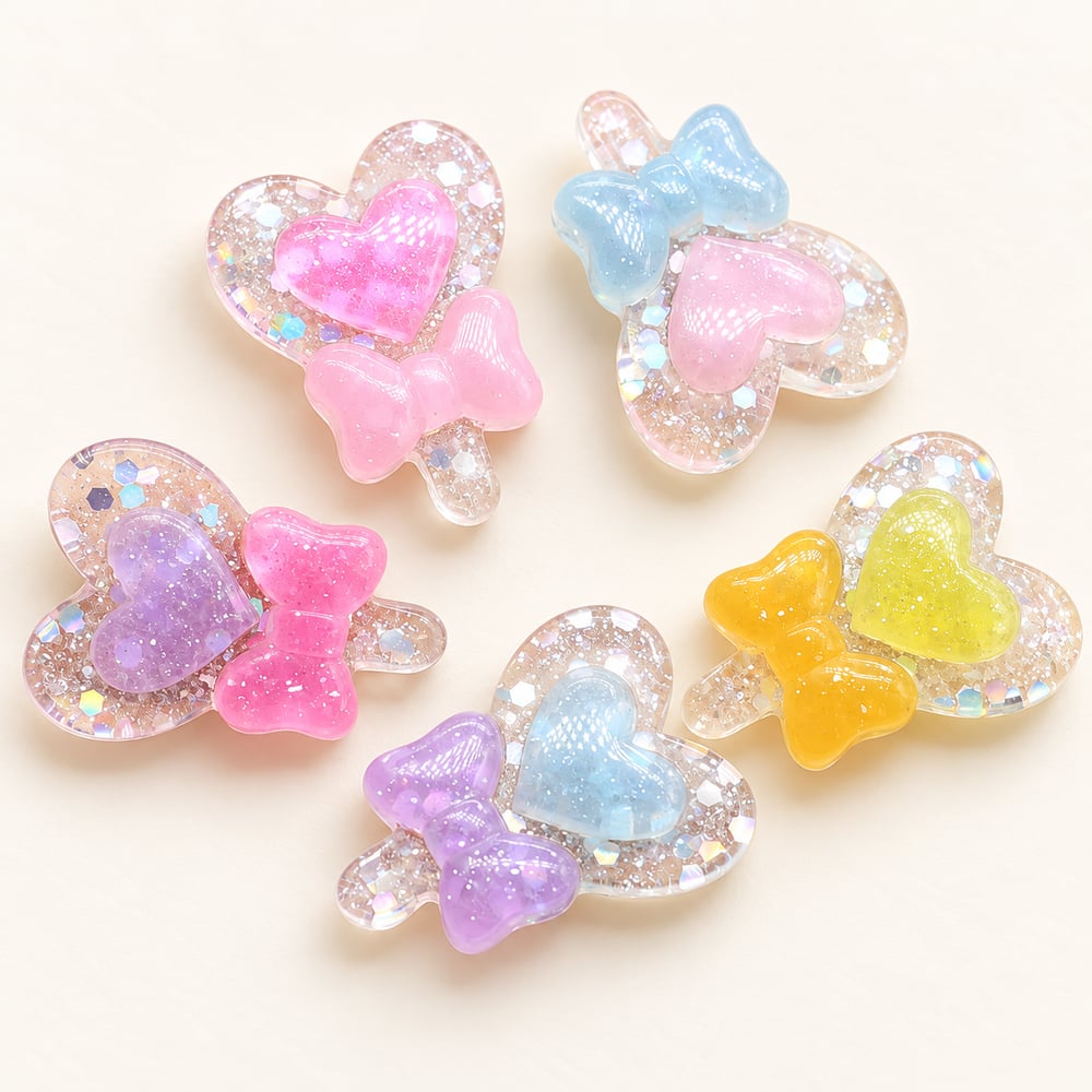 Glitter Heart and Bow Resin Flatbacks Wholesale styled detail illustration, product code RW2041 thumbnail