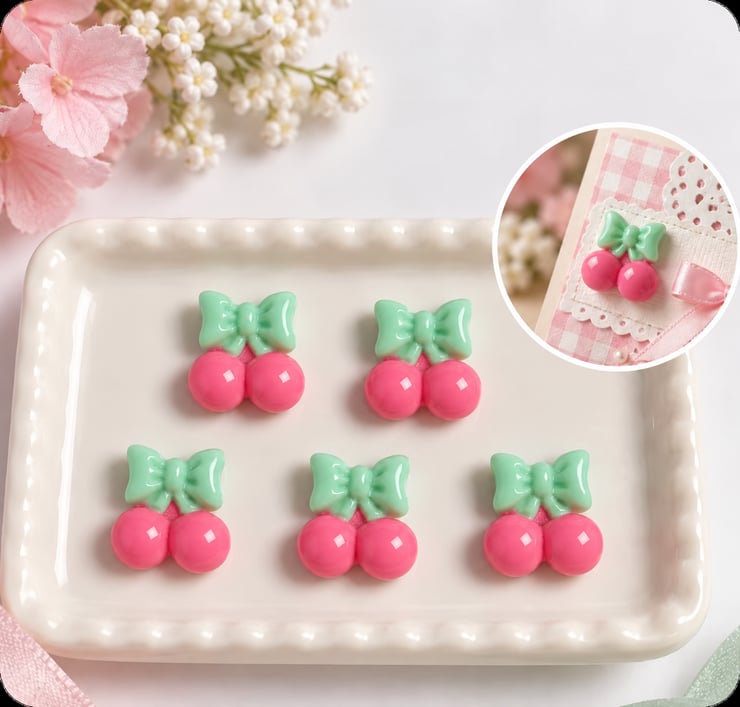 Pastel Cherry Resin Flatback Charms assortment, product code RW26828