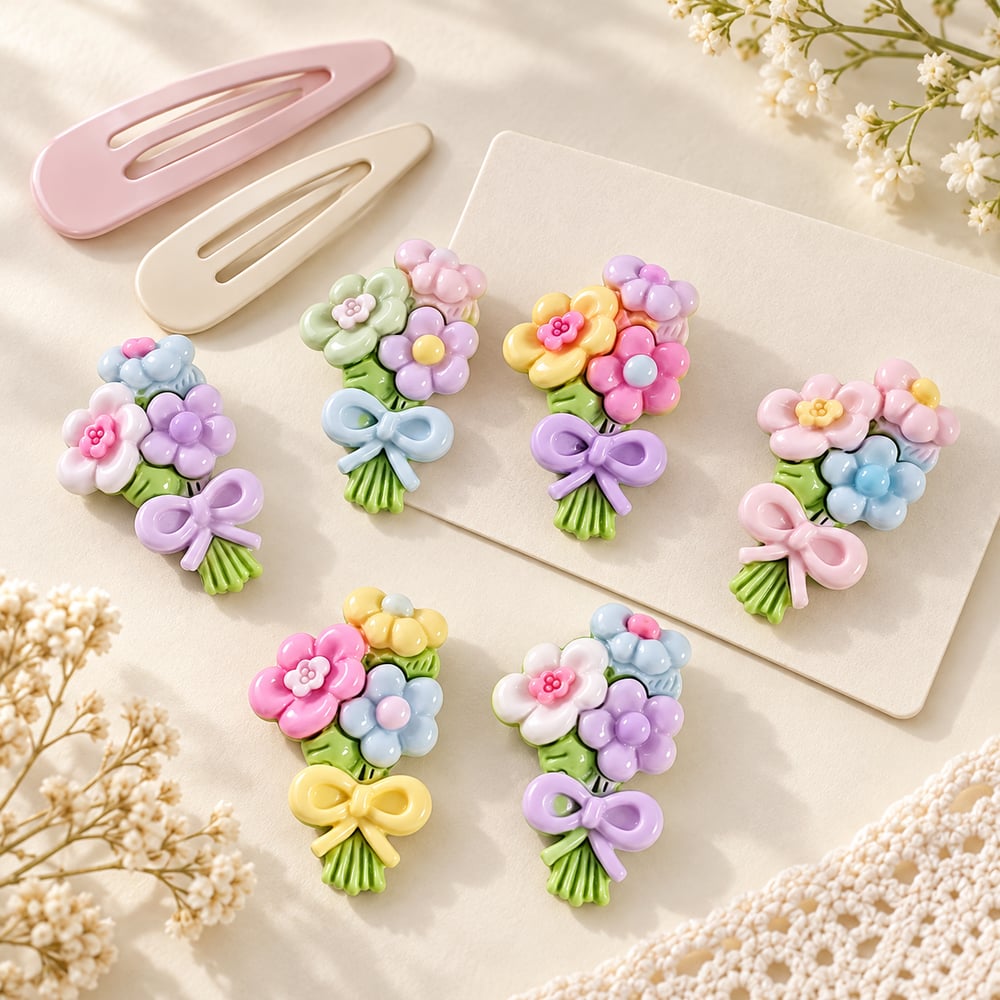 Pastel Flower Bouquet Resin Flatbacks styled scene illustration, product code RW23629 thumbnail