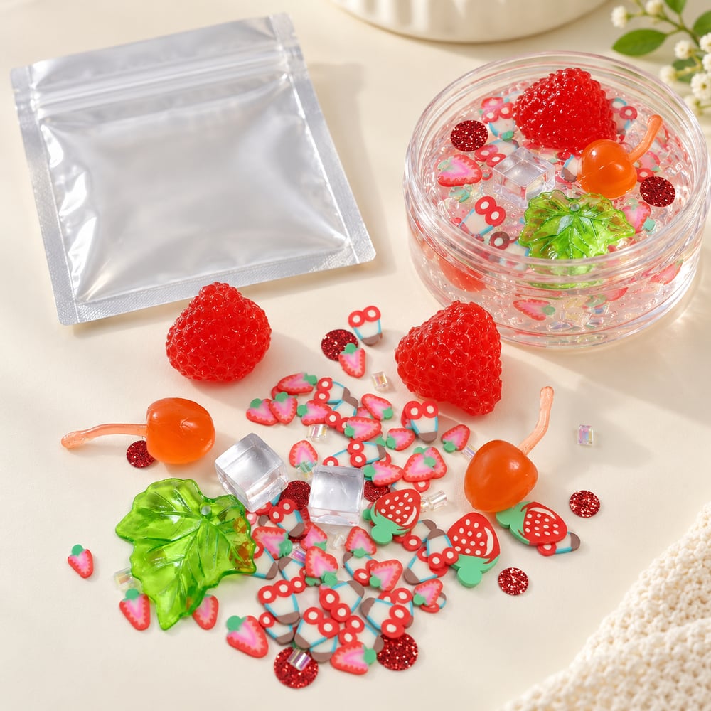 Strawberry Cherry Clay Slime Filler Mix styled scene illustration, product code SLM-RX488 thumbnail