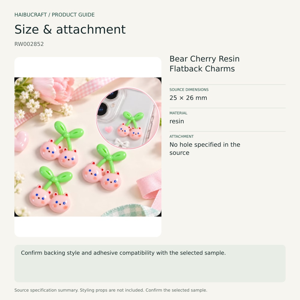 Bear Cherry Resin Flatback Charms source specification summary, product code RW002852 thumbnail