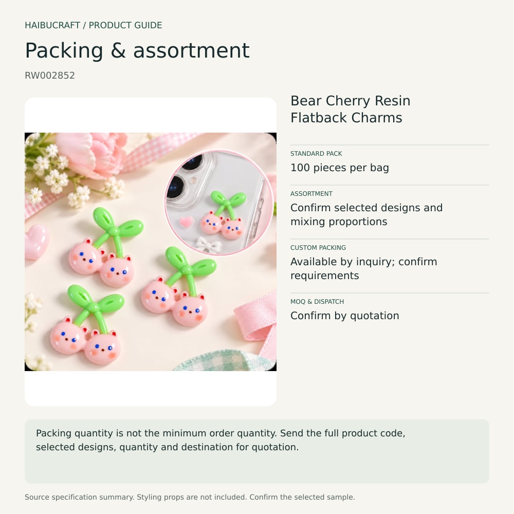 Bear Cherry Resin Flatback Charms packing and order brief, product code RW002852 thumbnail