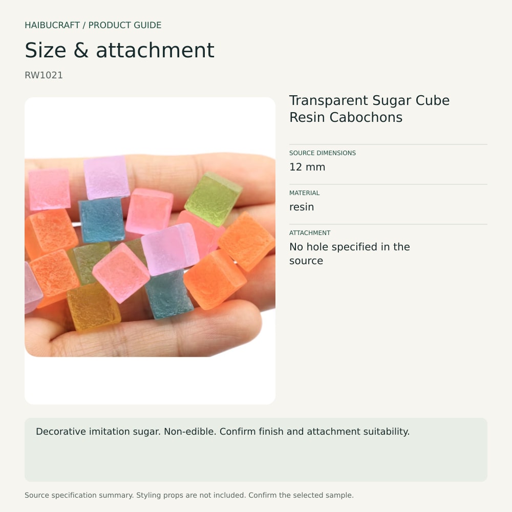 Transparent Sugar Cube Resin Cabochons source specification summary, product code RW1021 thumbnail