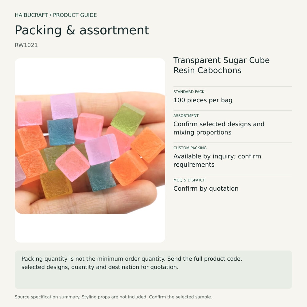 Transparent Sugar Cube Resin Cabochons packing and order brief, product code RW1021 thumbnail