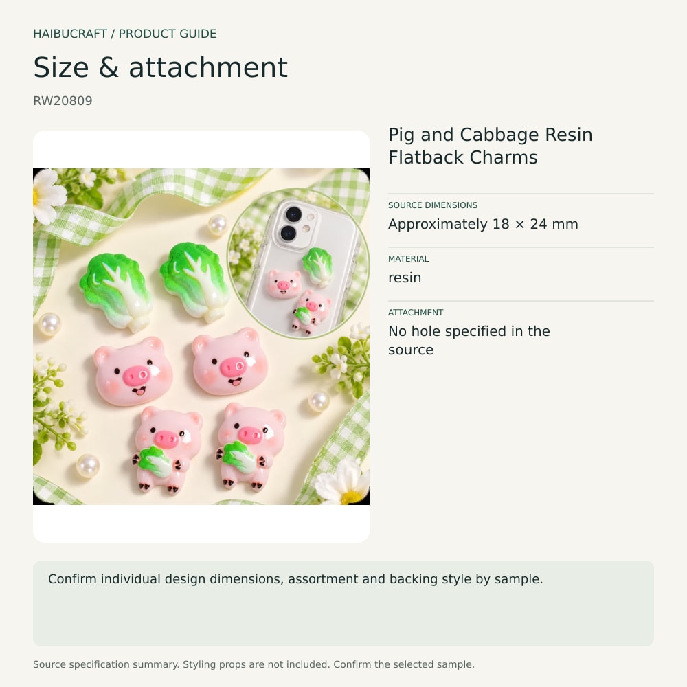 Pig and Cabbage Resin Flatback Charms source specification summary, product code RW20809 thumbnail