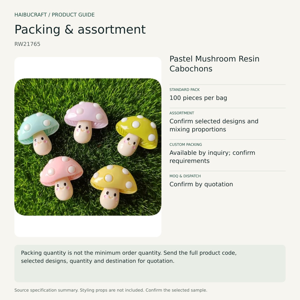Pastel Mushroom Resin Cabochons packing and order brief, product code RW21765 thumbnail