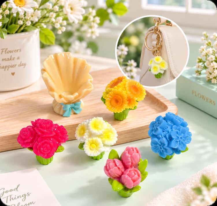 Miniature Flower Bouquet Resin Ornaments assortment, product code RW26817