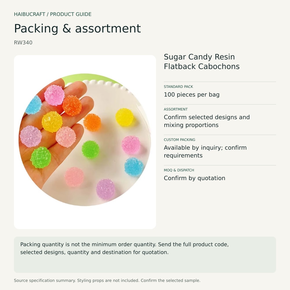 Sugar Candy Resin Flatback Cabochons packing and order brief, product code RW340 thumbnail