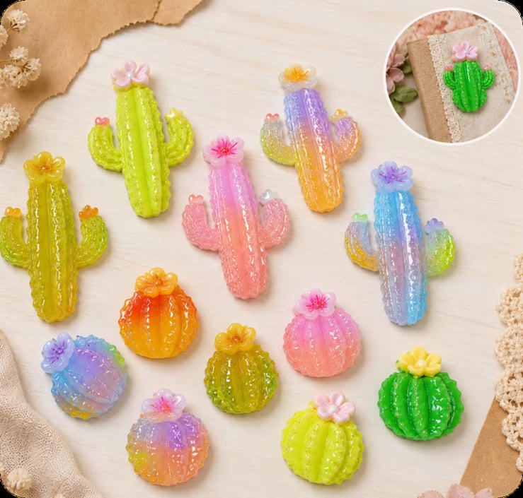 Mixed Cactus Resin Flatback Decorations assortment, product code RW0024009