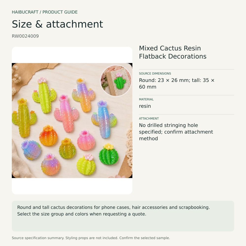 Mixed Cactus Resin Flatback Decorations source specification summary, product code RW0024009 thumbnail