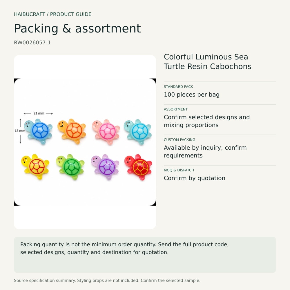 Colorful Luminous Sea Turtle Resin Cabochons packing and order brief, product code RW0026057-1 thumbnail