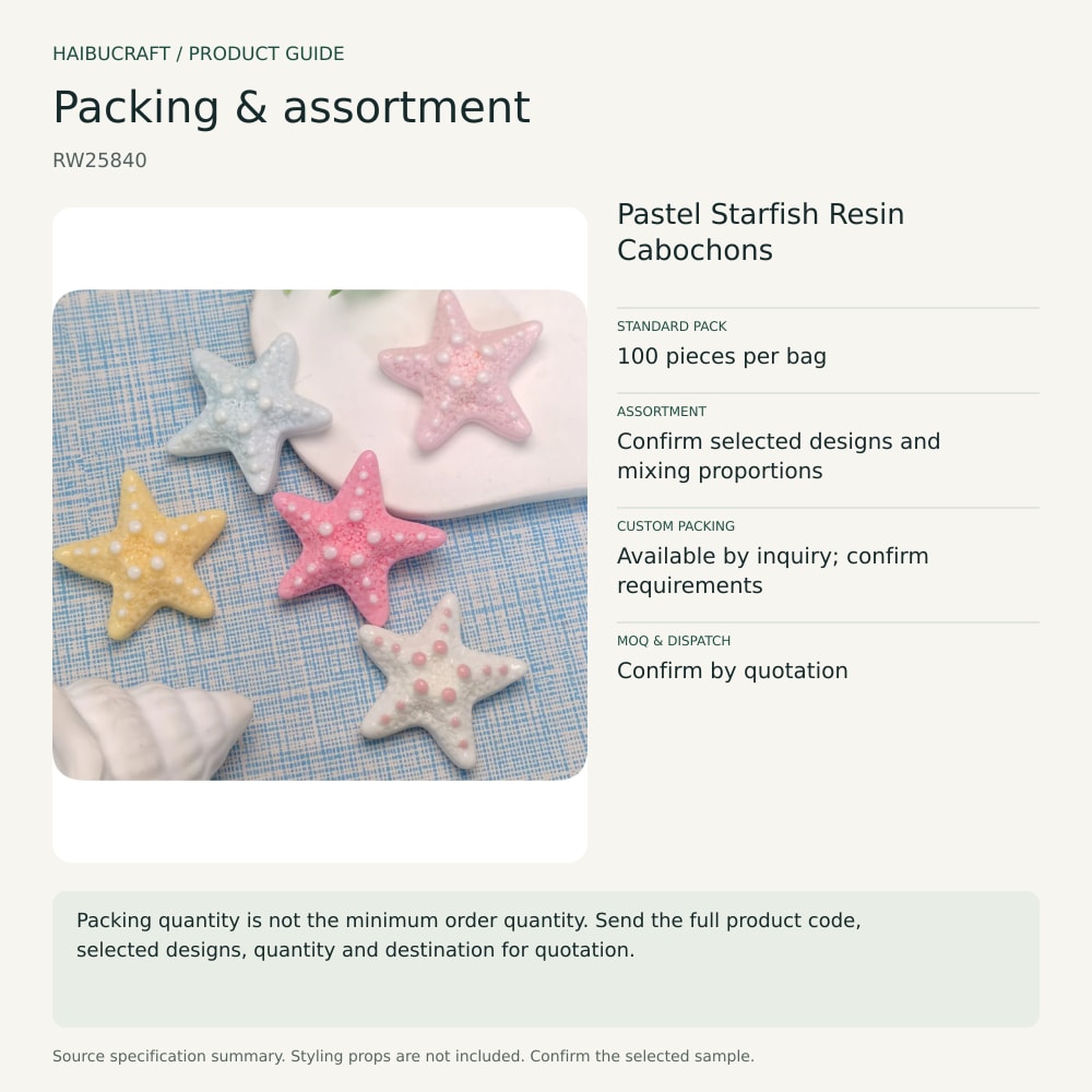 Pastel Starfish Resin Cabochons packing and order brief, product code RW25840 thumbnail
