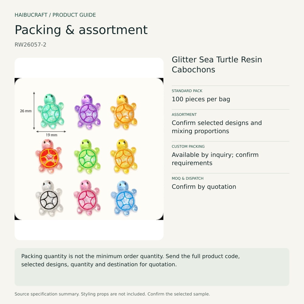 Glitter Sea Turtle Resin Cabochons packing and order brief, product code RW26057-2 thumbnail