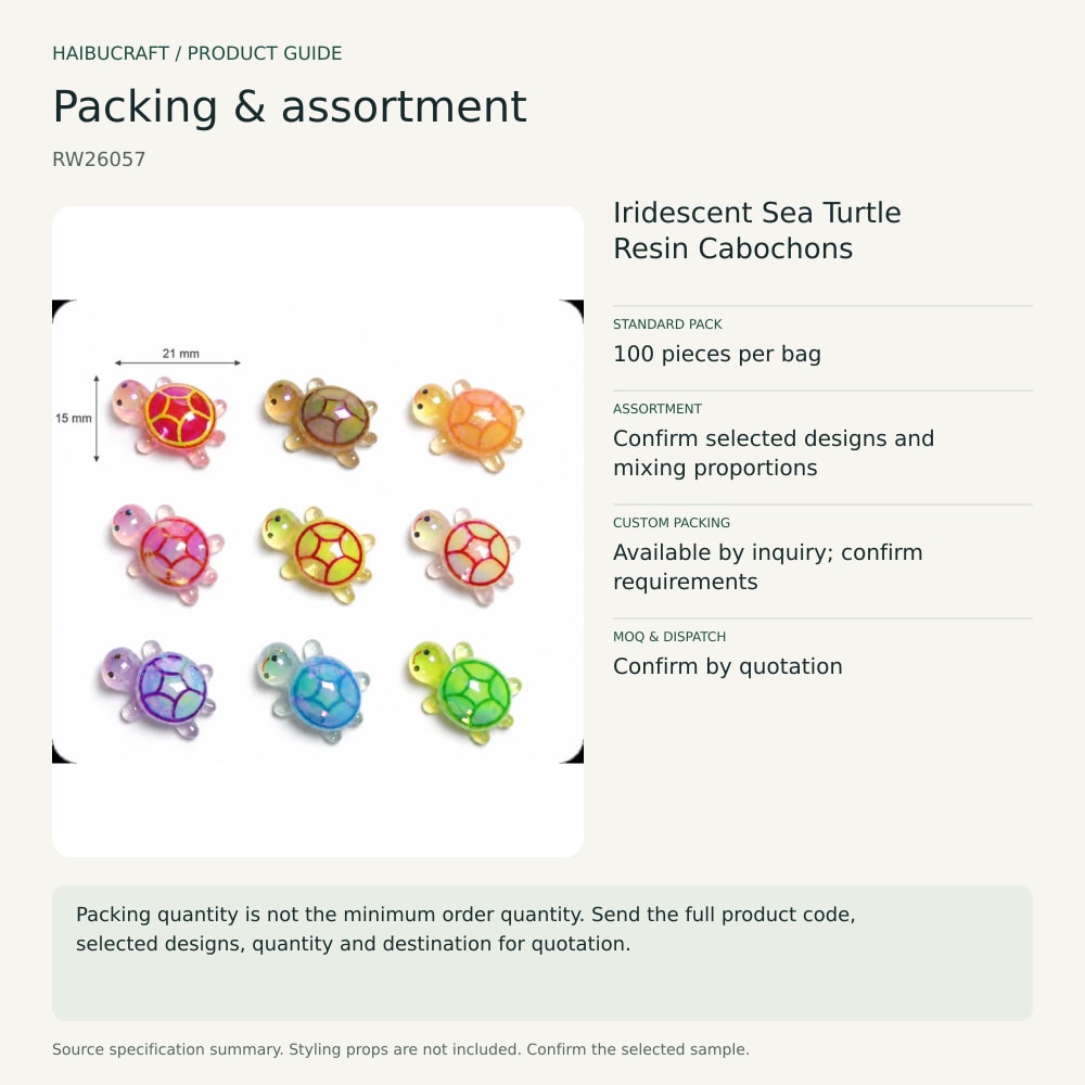 Iridescent Sea Turtle Resin Cabochons packing and order brief, product code RW26057 thumbnail