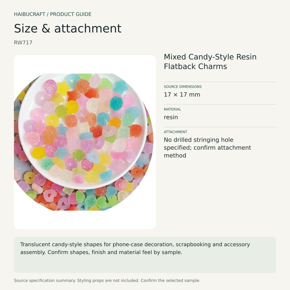 Mixed Candy-Style Resin Flatback Charms source specification summary, product code RW717 thumbnail