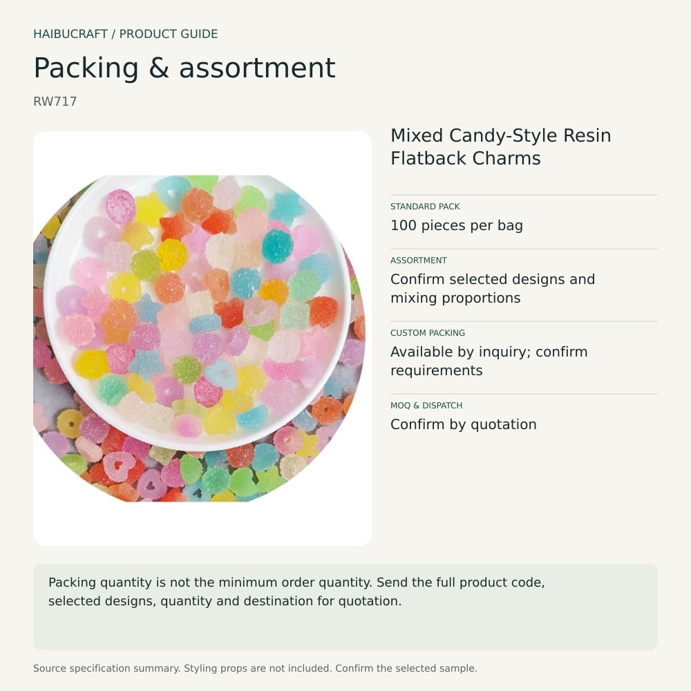Mixed Candy-Style Resin Flatback Charms packing and order brief, product code RW717 thumbnail