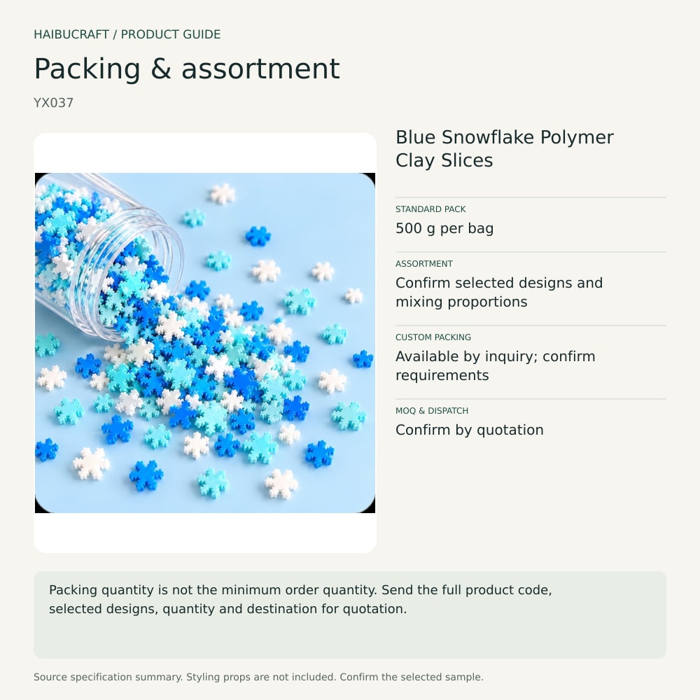 Blue Snowflake Polymer Clay Slices packing and order brief, product code YX037 thumbnail