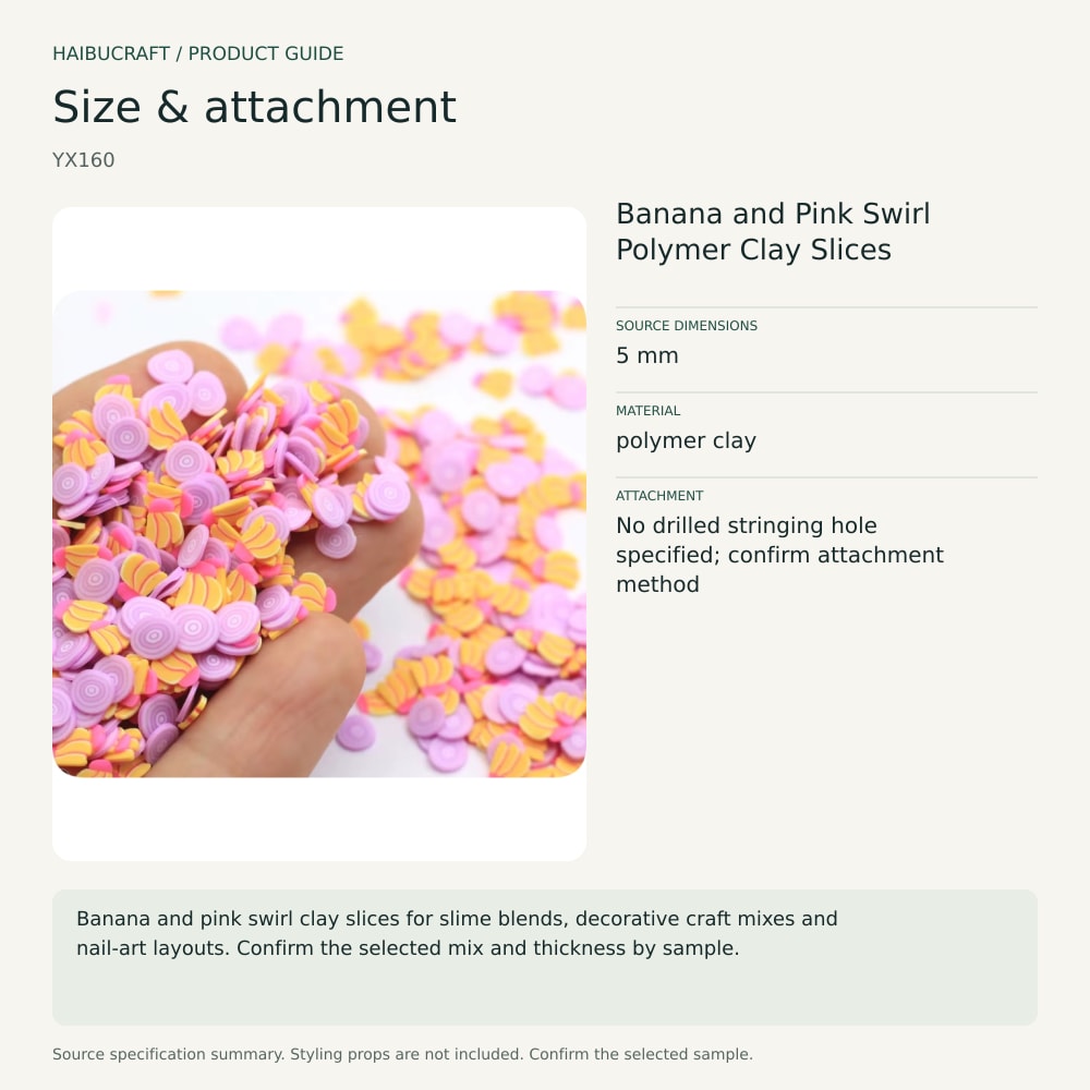 Banana and Pink Swirl Polymer Clay Slices source specification summary, product code YX160 thumbnail