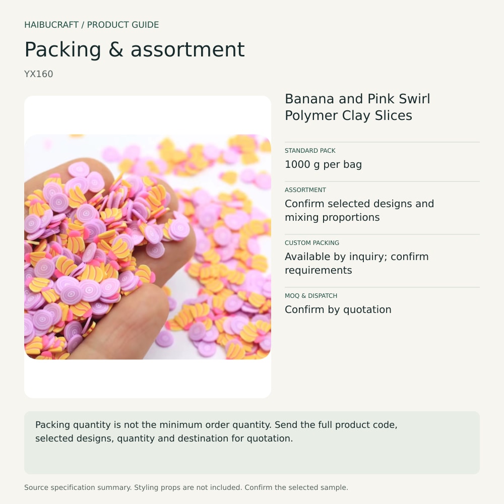 Banana and Pink Swirl Polymer Clay Slices packing and order brief, product code YX160 thumbnail