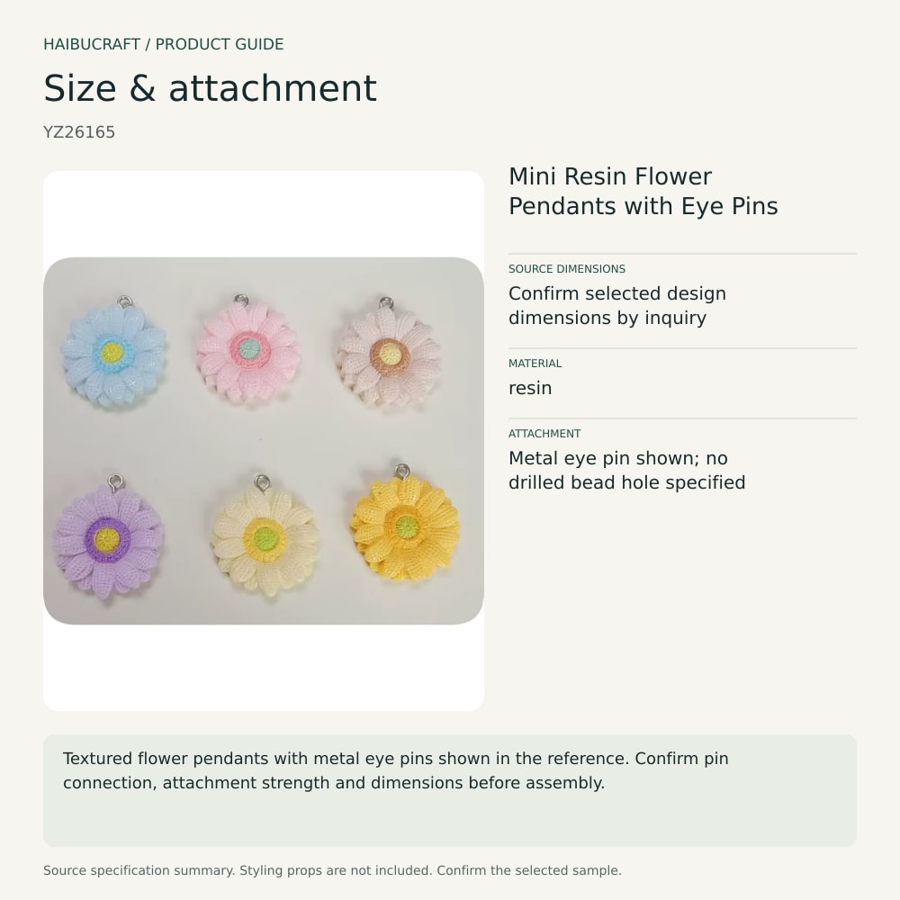 Mini Resin Flower Pendants with Eye Pins source specification summary, product code YZ26165 thumbnail