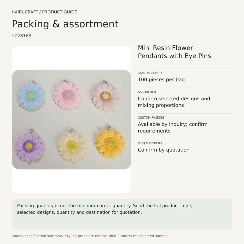 Mini Resin Flower Pendants with Eye Pins packing and order brief, product code YZ26165 thumbnail