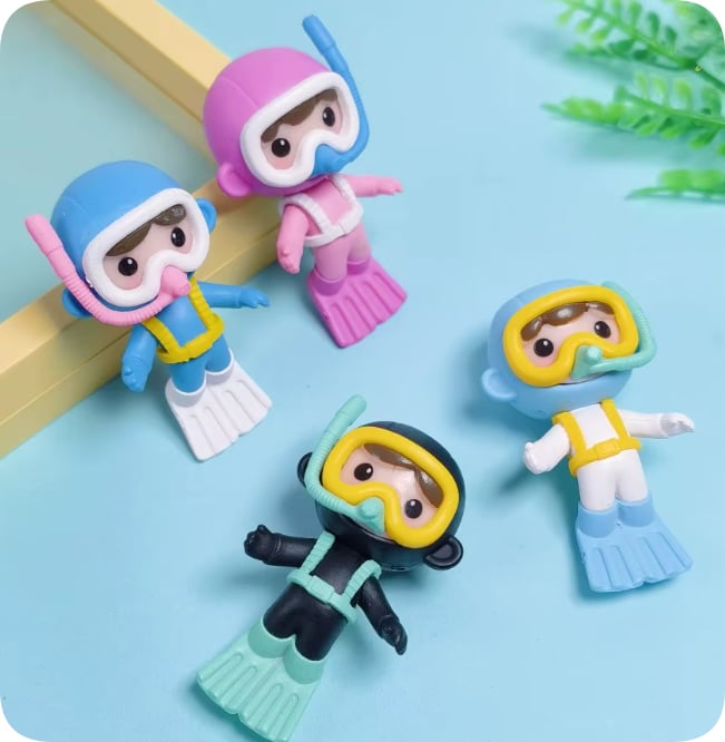 Wholesale Mini Scuba Diver Resin Figurines in Assorted Colors for Cake Toppers and DIY Decoration assortment, product code RW26637