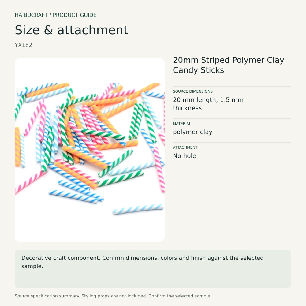 20mm Striped Polymer Clay Candy Sticks source specification summary, product code YX182 thumbnail