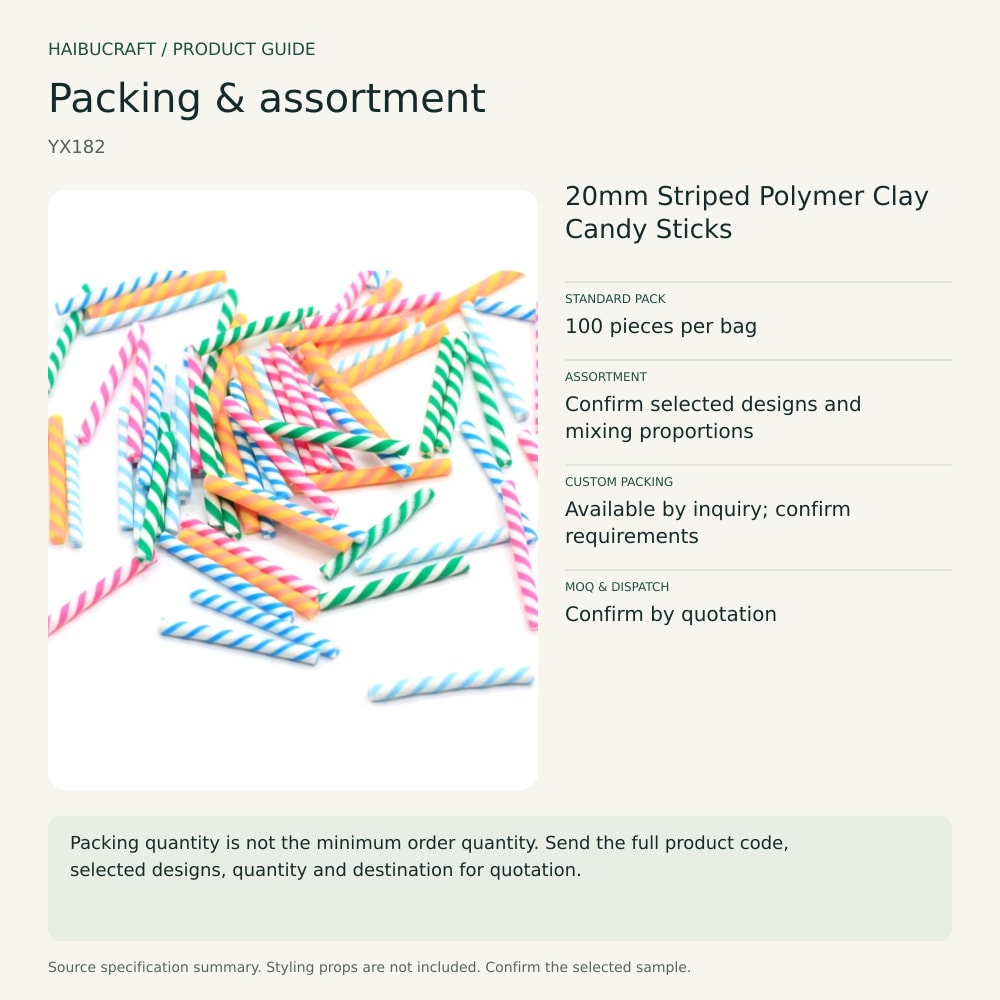 20mm Striped Polymer Clay Candy Sticks packing and order brief, product code YX182 thumbnail