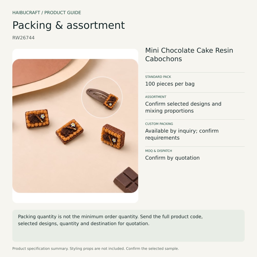 Mini Chocolate Cake Resin Cabochons packing and order brief, product code RW26744 thumbnail