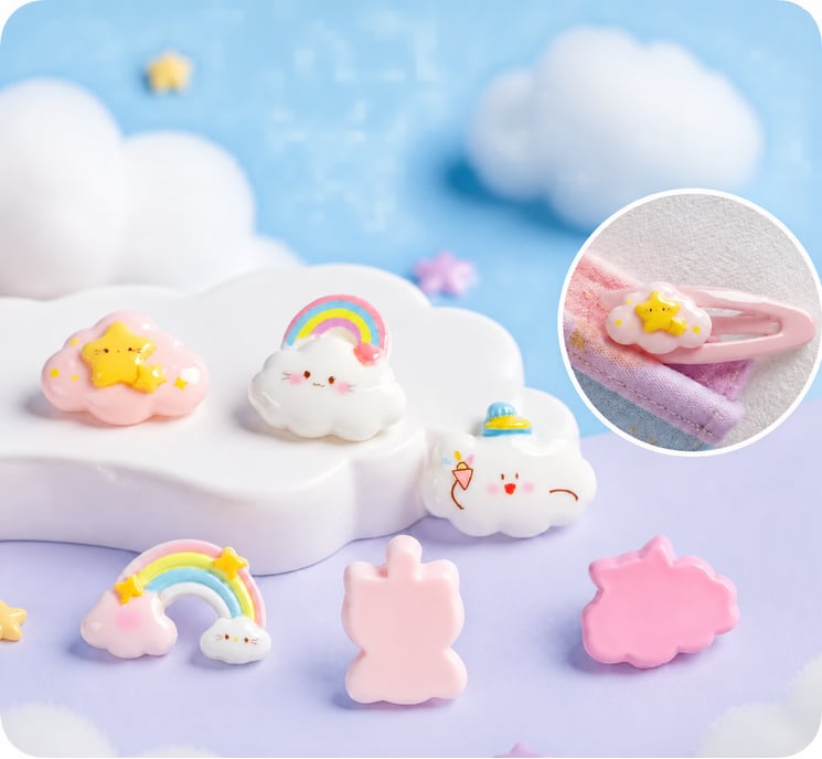 Pastel Cloud and Rainbow Resin Cabochons assortment, product code RW26745
