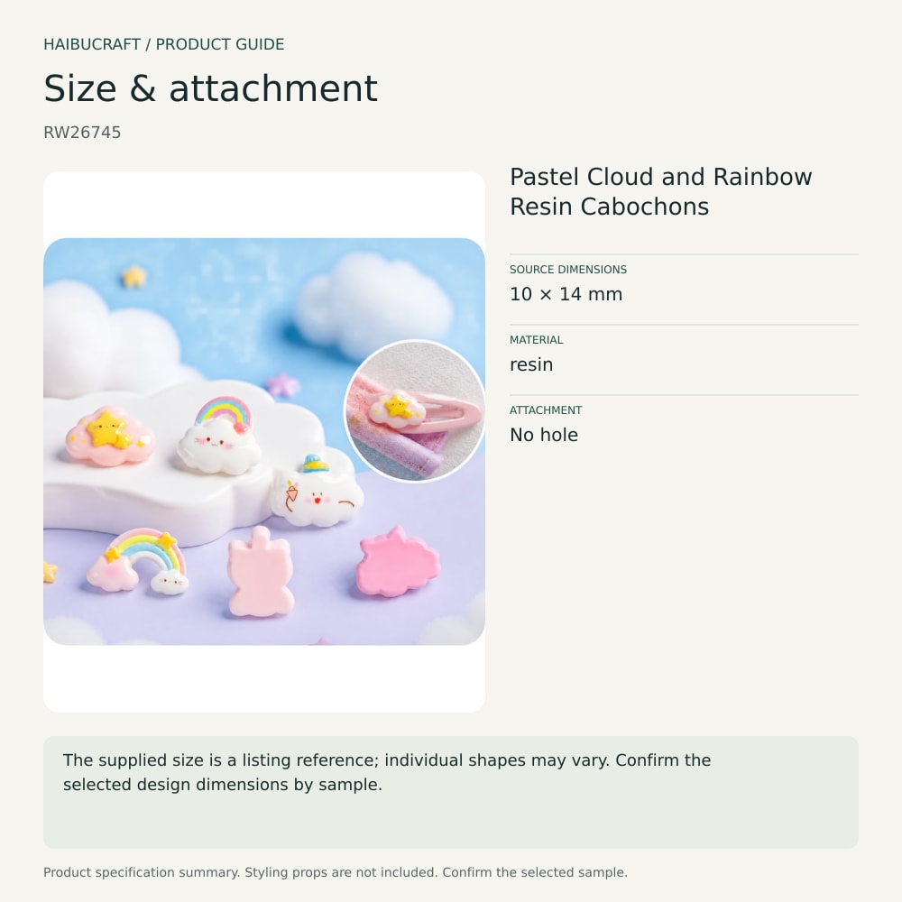 Pastel Cloud and Rainbow Resin Cabochons source specification summary, product code RW26745 thumbnail