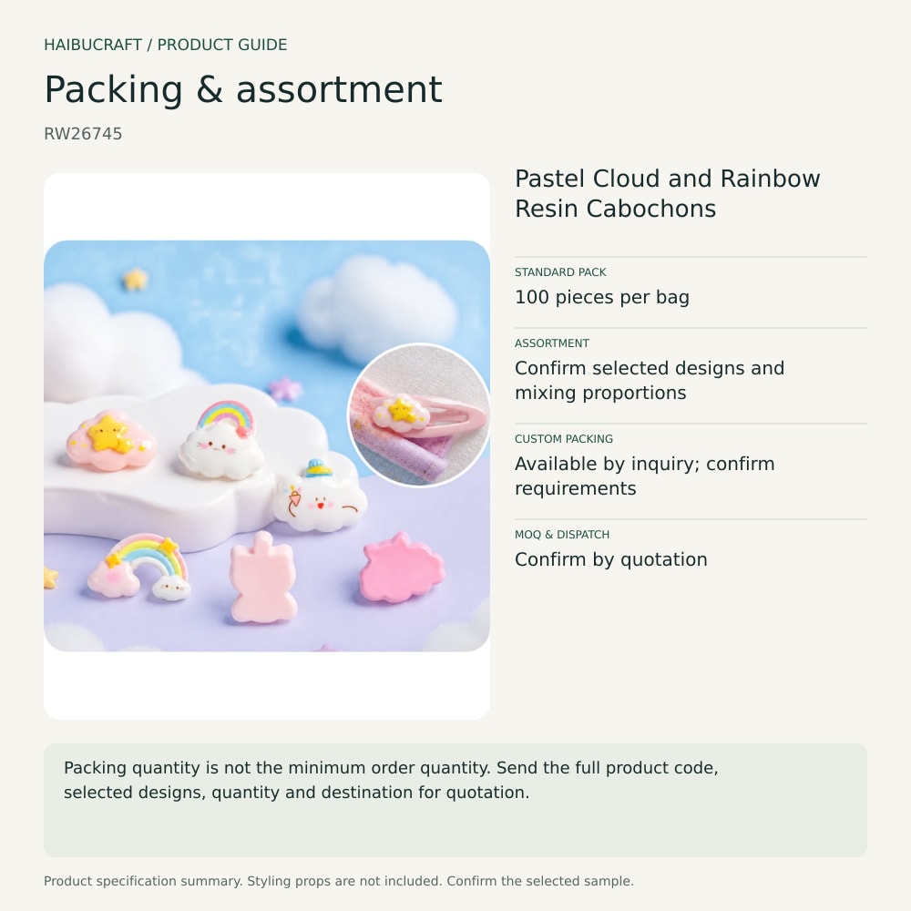 Pastel Cloud and Rainbow Resin Cabochons packing and order brief, product code RW26745 thumbnail