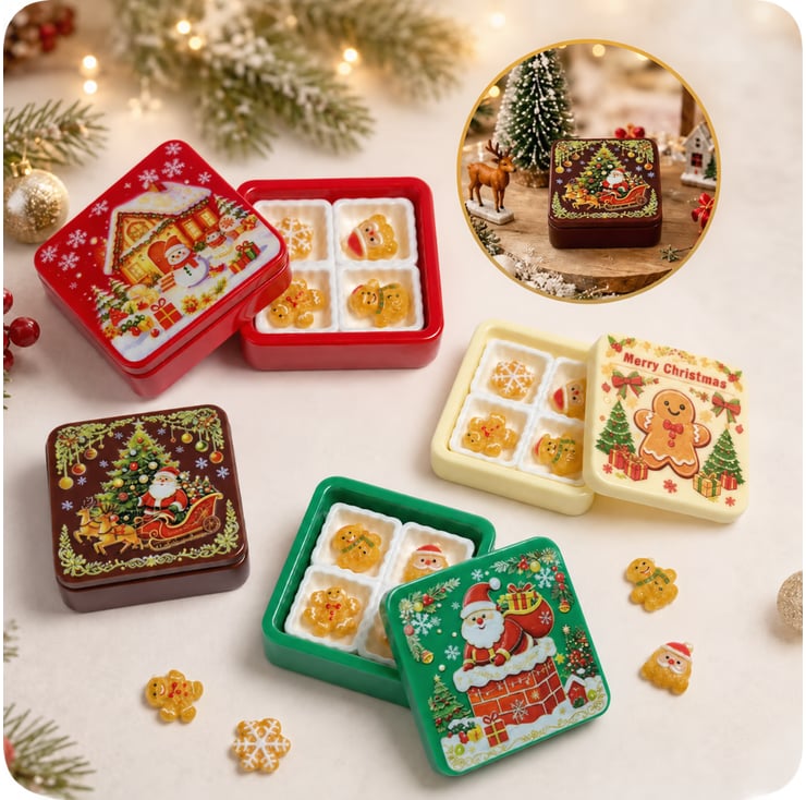 Wholesale Christmas Gingerbread Box Miniatures Custom 3D Dessert Set Decorations for Tabletop Holiday Scene Accessories assortment, product code RW26746