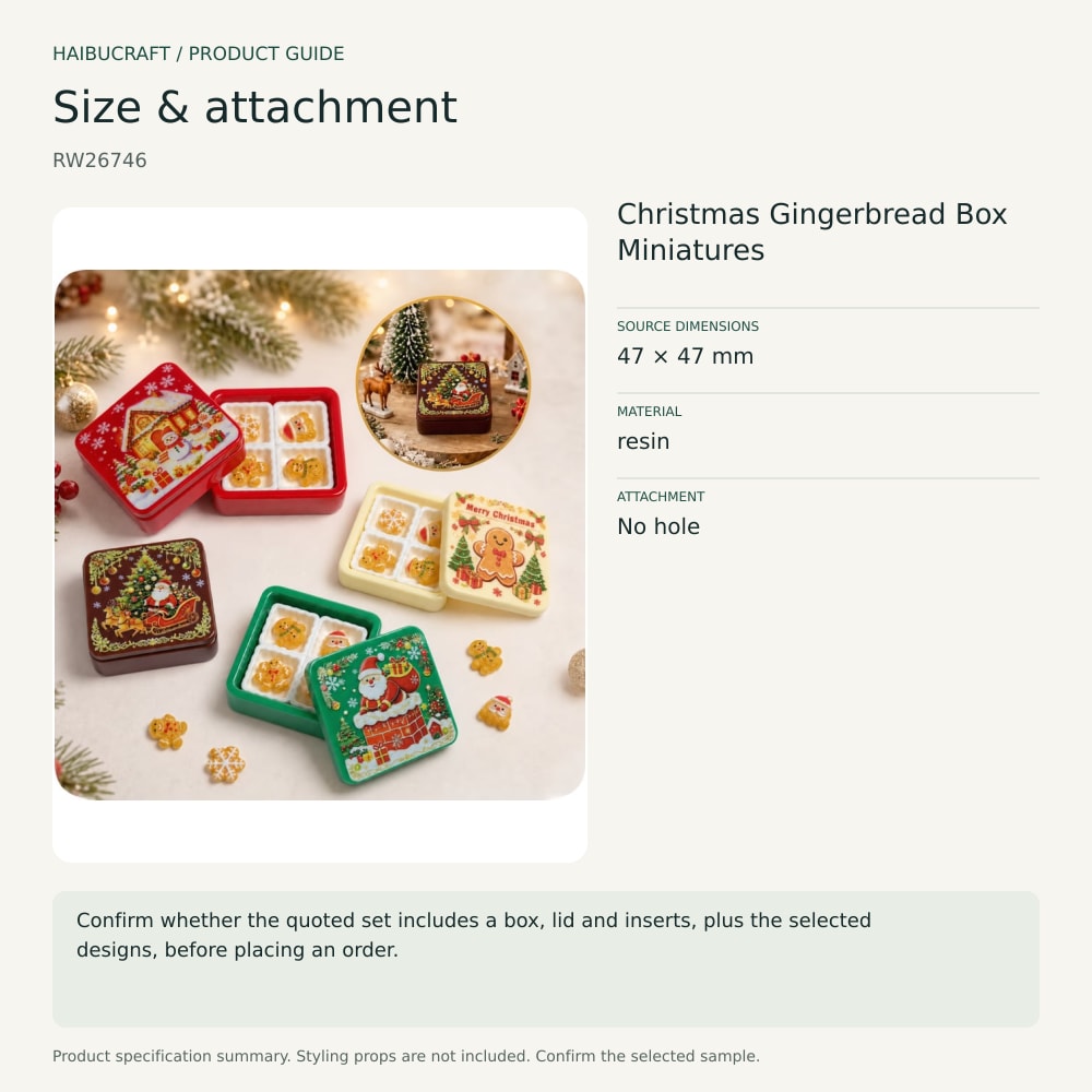 Wholesale Christmas Gingerbread Box Miniatures Custom 3D Dessert Set Decorations for Tabletop Holiday Scene Accessories source specification summary, product code RW26746 thumbnail